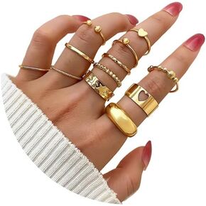 Rrdaily Vintage Gold Kunckle Rings Set for Women,Stackable Rings Pack Snake Butterfly Heart Statement Rings Set,Dainty Stackable Midi Finger Rings Knot Wave Open Rings Set Jewelry Gifts
