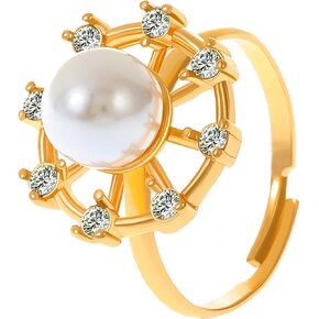 Vintage Pearl Ring for Women Stackable Open Pearl Ring Ladies Fashion Personalized Pearl Statement Rings for Women Prom Jewelry