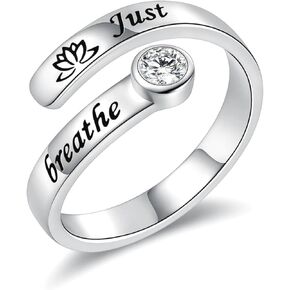 Just Breathe Ring for Women - 925 Sterling Silver Lotus Rings with Cubic Zirconia Adjustable Hope Thumb Jewelry Heartfelt Inspirational Gifts for Her