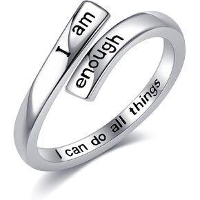 I Am Enough Ring Sterling Silver I Can Do All Things Adjustable Ring Faith Wrap Open Rings Inspirational Jewelry for Women