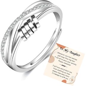 PABBEU Anxiety Ring for Women 925 Sterling Silver Fidget Ring With Cubic Zircon Adjustable Stress Spinner Anxiety Ring for Women