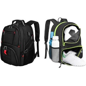 YOREPEK Travel Backpack & Soccer Backpack, Lightweight Soccer Bag with Ball Holder, Extra Large 50L Laptop Backpacks for Men Women, Water resistant Bag, Black