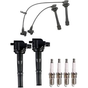 ENA Set of 2 Ignition Coil Pack 4 Platinum Spark Plugs 2 Wire Set Compatible with Toyota 1996-1999 Paseo, 1995 1996 1997 1998 1999 Tercel 1.5L L4 Replacement for 90919-02213 UF170 C1095 7090 S423018