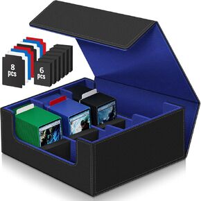 Card Deck Box for Trading Cards, 1800+ Trading Card Storage Case with 8 Pcs Card Dividers, PU Leather Magnetic Closure Commander Deck Fit for YuGiOh, MTG and Sport TCG Gift for Card Collector