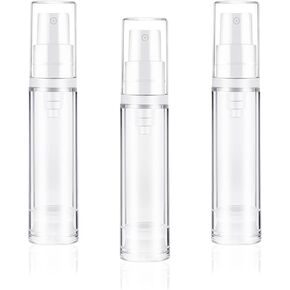 3pcs Empty Airless Pump Bottles Refillable Clear Travel Lotion Compact Vacuum Press Pump Bottle Cream Cosmetic Container for DIY Foundation, Gel, Lotion, Moisturiser - 10ml