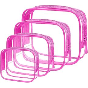 4 Pack TSA Approved Clear Travel Toiletry Bag Zippers Carry-on Travel Size Toiletries Cosmetic Pouch Clear Makeup Bags in 4 Size Travel Accessories Essentials for Men and Women (White, Pack of 4)