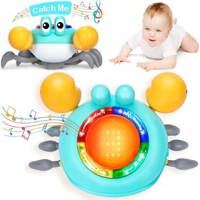 Musical Crawling Crab Baby Toy - Tummy Time Toys for 6-12 Months Boy Girl, Light-up Walking Dancing Moving Crab Toys for 1 Year Old Baby Educational Learning, Crawly Crab Gift for 12-18 Months Infant