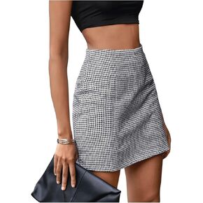 Floerns Women's Casual Houndstooth Print Straight A-Line Zipper Bodycon Mini Skirt