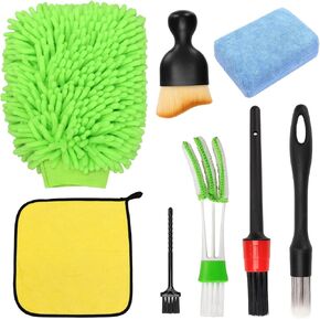Microfiber Car Wash Mitt Applicator Towel and Car Detailing Brushes Duster Cleaning Kits, Car Wash Mitt Brush & Soft Hair Car Interior Detailing Brush Tools for Car Decoration Automotive Truck SUV RV