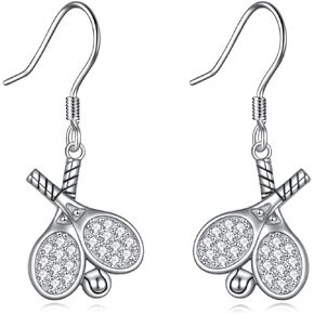 YAFEINI Golf Hockey Tennis Baseball Lacrosse Stick Earrings Gifts Sterling Silver Golf Hockey Club And Ball Lacrosse Stick Dangle Earrings Sport Lover Jewelry for Women Gifts