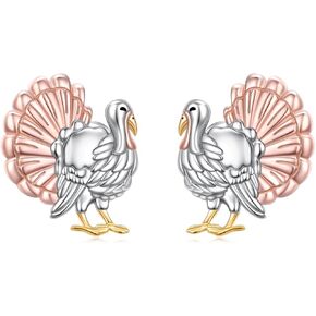 Alphm Chicken Earrings for Women 925 Sterling Silver Silkie Chicken/Rooster Stud Earrings Cute Farm Jewelry Chicken Lovers Gift for Mom Daughter Girlfriend