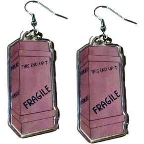 Cute Leg Lamp/ Pink Rabbit Pajamas, Fragile Box Earrings for Christmas, Tacky Sweater Parties, Teachers, Christmas Story Parties and More. Fun Pair of Christmas Earrings! Dangle Christmas Earrings for Women, Teens and More. Fun Leg Lamp Gifts, Ralphie Ear