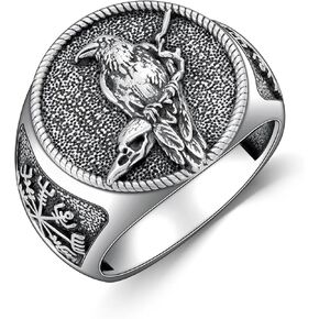 Viking Raven Ring for Men Women 925 Sterling Silver Viking Vegvisir Ring Norse Jewelry for Birthday Christmas(8-9)