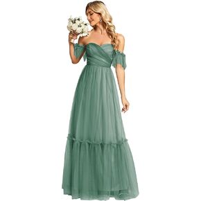 Ever-Pretty Women's Formal Dress Sweetheart Off-Shoulder Ruched Tulle Maxi Bridesmaid Dresses 50126