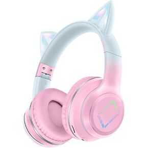 Kids Bluetooth Headphones,Cat Ear LED Light Child Wireless Headphones with Mic,Adjustable Headband,TF Card,Foldable Bluetooth Stereo Over-Ear Kids Headsets for Boys Girls Adults (Purple)