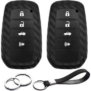 2pcs Compatible with Toyota Land Cruiser Mirai Corolla Tundra Venza Smart 4 Buttons Carbon Fiber Looks Key Fob Cover Case Key Chain Protector Keyless Entry Remote Holder