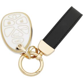 360 Degree Soft TPU Protector Key Fob Cover Case Compatible with 2007-2014 Chevy Tahoe Suburban 2007-2014 Escalade 2007-2014 GMC Yukon Key Fob (White)
