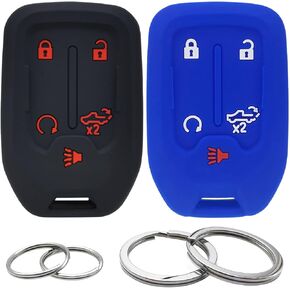 GFDesign 2 Pcs Silicone 5 Buttons Key Fob Cover Remote Case Keyless Protector Compatible with 2021 2020 2019 Chevrolet Chevy Silverado 1500 2500HD 3500HD GMC Sierra 1500 2500HD 3500HD