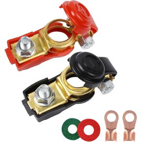 1 Pair Car Battery Terminal Connectors, Negative & Positive Battery Cable Ends with Terminal Blocks and Washers, Quick Disconnect Battery Terminal for Cars Trucks RVs Boats