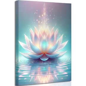 Zen Canvas Wall Art White and Blue Lotus Flower Bloom in Water Picture Yoga Spa Meditation Spiritual Room Wall Decor Poster Print Artwork for Bathroom Bedroom Office Yoga Room Home Decoration