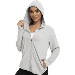 Womens UPF 50+ UV Protection Hoodie Jacket, Lightweight Zip Up Long Sleeve Sun Shirt with Pockets for Running Hiking in Saudi Arabia
