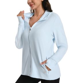 Womens UPF 50+ UV Protection Hoodie Jacket, Lightweight Zip Up Long Sleeve Sun Shirt with Pockets for Running Hiking