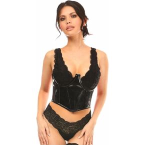 Daisy corsets womens Black Patent Pvc Vinyl Open Cup Underwire Waist Cincher