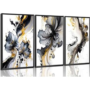 Dytila Black and Gold Wall Art Set of 3, Marble Texture Pictures Wall Decor Grey Gold Abstract Posters Modern Canvas Prints, Artwork for Bathroom Bedroom Living Room Office 12x16 in Unframed