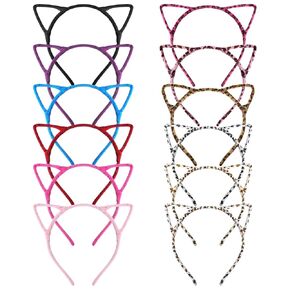 YARIEW 12 Pcs Cat Ears Headbands for Women Cheetah Print Fur Headband Cat Ears Headbands Animal Ears Fluffy Cat Hair Hoops Cosplay Costume Halloween Christmas