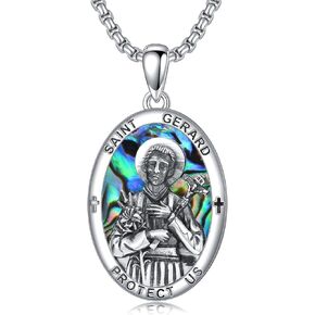PROESS Saint Patrick/Francis/George/Archangel Gabriel/Holy Family Necklace 925 Sterling Silver Abalone Shell Protector Medal Pendant Catholic Jewelry for Women Men in Kuwait