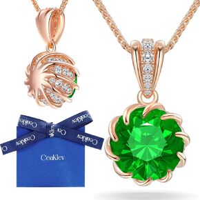 CeaKIev 6.0Carat (12.0mm) Round Cubic Zirconia Pendant Necklace 41 Accent Diamond-Cut Stones 18K Gold Platecd Rose Gold Chain Adjustable (18"+2") Elegant Women’s Neckla