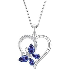 Heart Butterfly Necklace for Women 925 Sterling Silver Birthstone Jewelry Gifts for Her