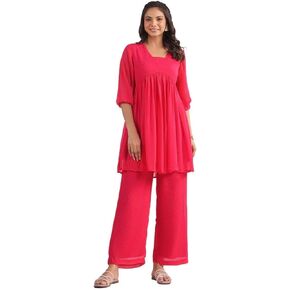 Janasya Women's Flowy V-Neck 3/4 Sleeve Casual Co-Ords Set