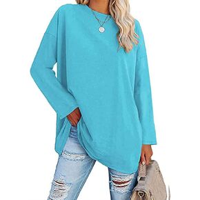 Women's Long Sleeve T Shirts Loose Casual Crewneck Tunic Tops Soft Blouse Oversized Sky-Blue Medium