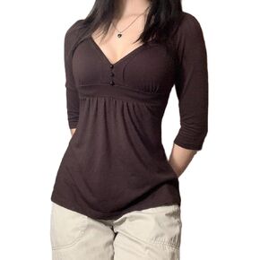 SOLILOQUY Women's Long Sleeve Babydoll Tunic Tops V Neck Ruffle Peplum Blouse Shirts Y2K Pleated Flare T-Shirts