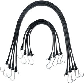 Strong and Stretchy Rubber Bungee Cords with Hooks, All-Weather Bungee Straps for Outdoor Use, from Boating and Camping to Securing Cargo Tarps (21" + 41", 8-Pack)