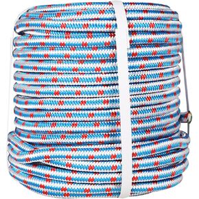 1/2Inch x 150FT Arborist 16 Strand Braided Polyester Rope Tree Rigging Rope Blue White Red for Halyard Sailboat Weathered Line Tree Work Camping Swings Tying Goods