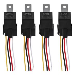 4 حزمة JD1912 تسخير مرحل السيارة 12 فولت 40 أمبير 4 دبوس SPST 12AWG مآخذ تسخير مع أسلاك تحمل علامات ملونة لمفاتيح قارب السيارات والشاحنات والدراجات النارية