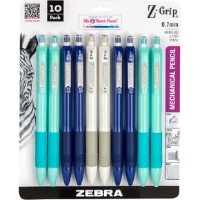 Zebra Pen Z-Grip Mechanical Pencil, 0.7mm Point Size, HB #2 Graphite, White Opaque Barrel, 12-Pack (50400)