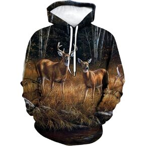 Deer Hoodie Novelty Print Animal Hoodies Sweatshirt for Men Women