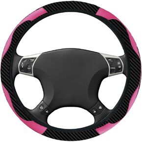 BEYPOVK Car Steering Wheel Cover, Anti-Slip Breathable Carbon Fiber PU Leather Steering Wheel Protector, Universal Microfiber 15 inch Car Interior Accessories (Red)