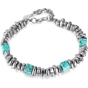 Men's and Women's Charm Bracelet Blue Turquoise Hematite Stone Beaded Bracelet Stainless Steel Chain Bracelet Healing Stones Jewelry Gift