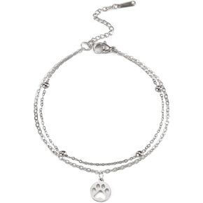 Jude Jewelers Stainless Steel Pet Dog Paw Charm Strand Chain Bracelet