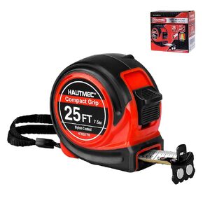 HAUTMEC 25Ft (7.5m) Heavy Duty AutoLock Black Tape Measure, 1 1/4" Wide Black Rigid Blade, Dual Sided Rule Print for Construction, Carpenter, Professionals HT0283-TM