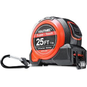 HAUTMEC 25Ft (7.5m) Heavy Duty AutoLock Black Tape Measure, 1 1/4" Wide Black Rigid Blade, Dual Sided Rule Print for Construction, Carpenter, Professionals HT0283-TM in Kuwait