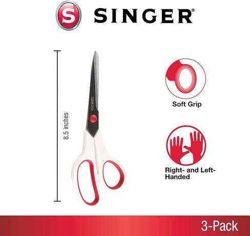 SINGER Fabric Scissors with Comfort Grip, 1-pack, Red & White in Kuwait