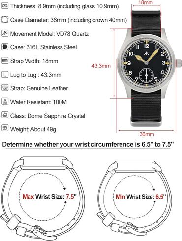 ساعة TACTICAL FROG Militado D12 Military للرجال VD78 كوارتز ياقوت كريستال C3 مضيئة 36 مم قرص على الطراز العسكري حزام من النايلون، مقاومة للماء 100 متر in Kuwait