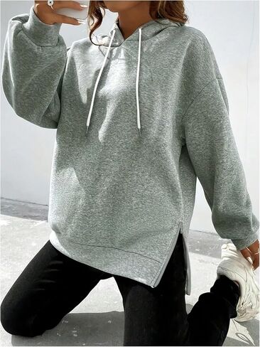 Women's Plus Size Hoodies Drawstring Zipper Slit Hooded Neck Long Sleeve Sweatshirts in Saudi Arabia