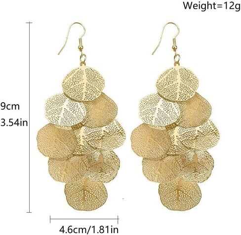 Large Filigree Leaf Drop Dangle Earrings for Women, Dainty 14K Gold Round Disc Statement Chandelier Earrings Trendy Black Silver Aesthetic Jewelry in Saudi Arabia