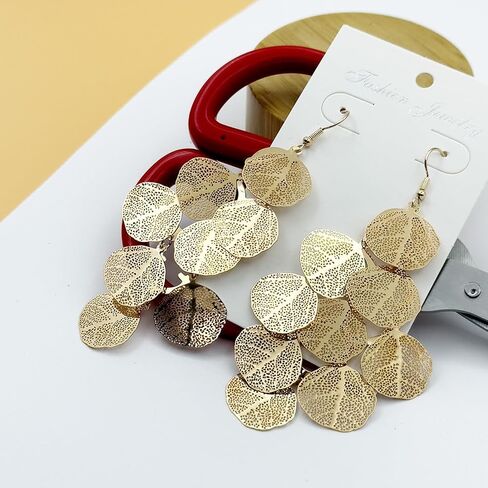 Large Filigree Leaf Drop Dangle Earrings for Women, Dainty 14K Gold Round Disc Statement Chandelier Earrings Trendy Black Silver Aesthetic Jewelry in Saudi Arabia